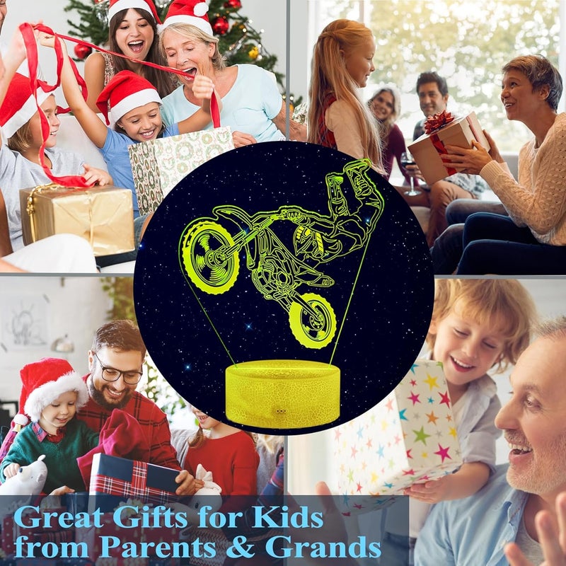 Posshe Dirt Bike Night Light, Dirt Bike Gifts for Boy, 3D Illusion Lamp with Remote Control, 16 Colors Changing, RGB Flashing Mode and Dimmable, Gifts for Boys Christmas Decor - Image 5
